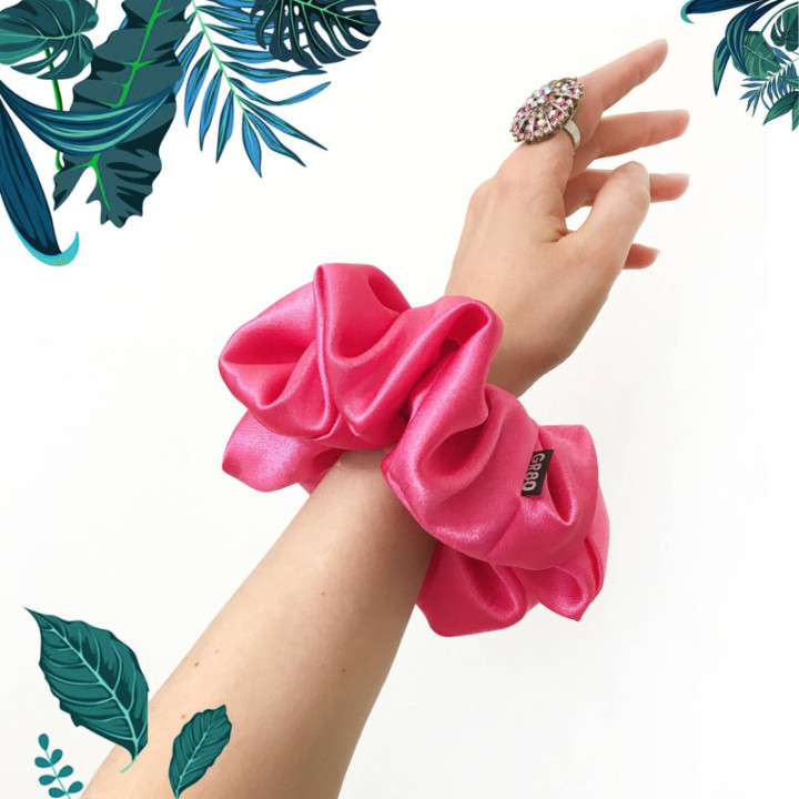 Óriás, unikornis pink szatén selyem hajgumi, scrunchie