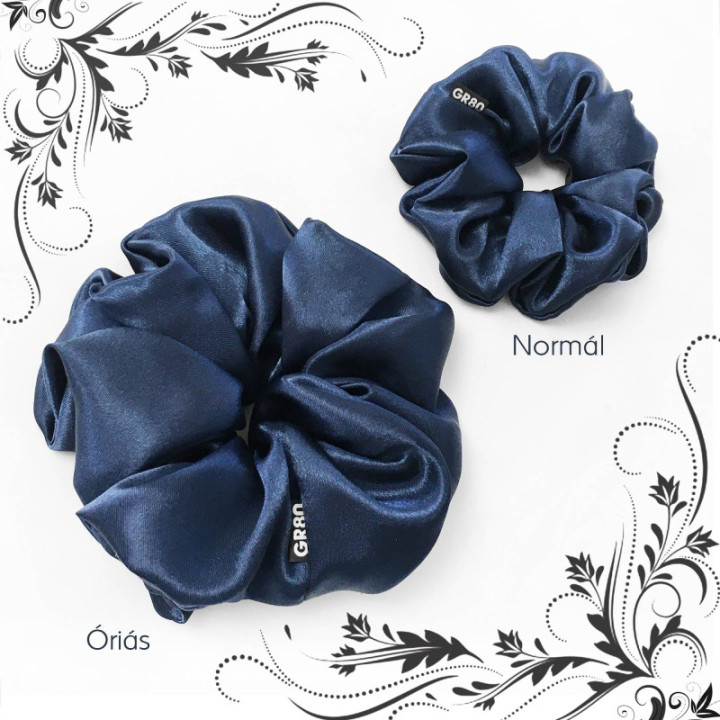 Óriás, sötétkék szatén selyem hajgumi, scrunchie