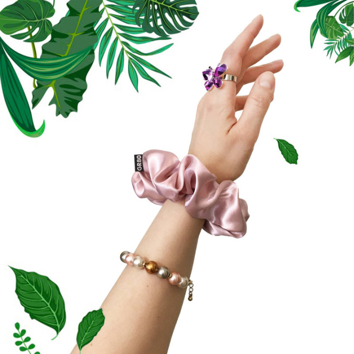 Rosegold színű szatén selyem hajgumi | scrunchie. Prémium minőségű. Átmérője kb. 12 cm