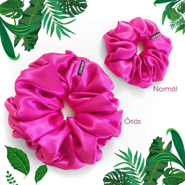 Óriás méretű, prémium minőségű, magenta (ciklámen) színű szatén selyem scrunchie / hajgumi. Átmérője kb. 16-17 cm