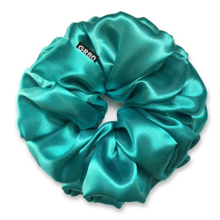 Óriás méretű, prémium minőségű, türkiz színű szatén selyem scrunchie / hajgumi. Átmérője kb. 16-17 cm
