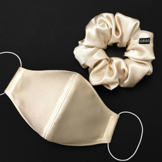 Ekrü szett: selyem arcmaszk + hajgumi (scrunchie)