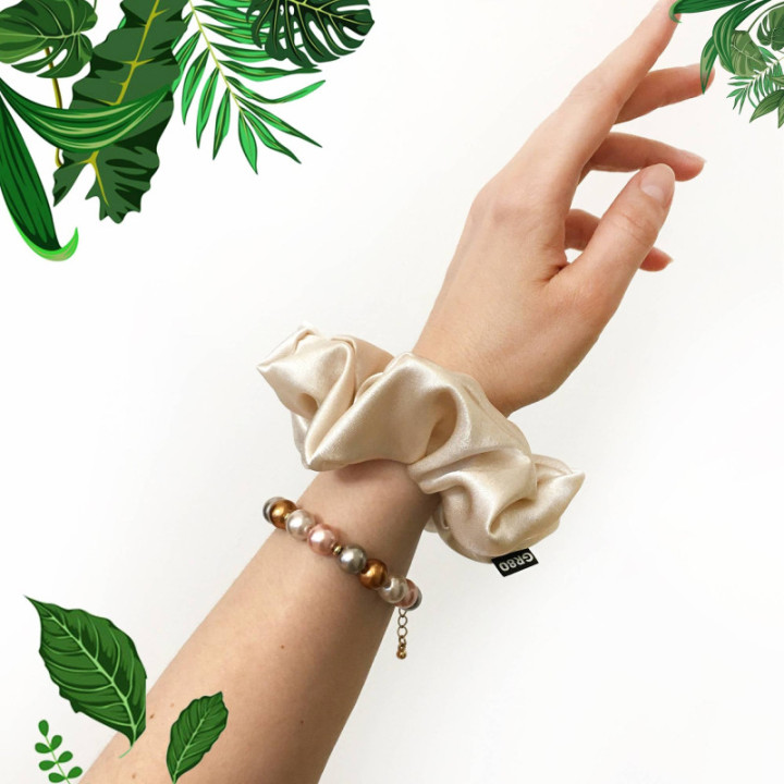 Ekrü szett: selyem arcmaszk + hajgumi (scrunchie)