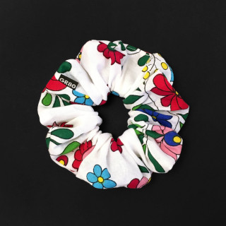 Kalocsai mintás hajgumi scrunchie minőségi 100% pamutból | FEHÉR