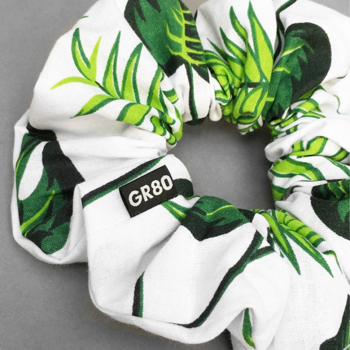 Zöld pálmaleveles textil hajgumi. 100% pamut | OEKO-Tex I. minősítés