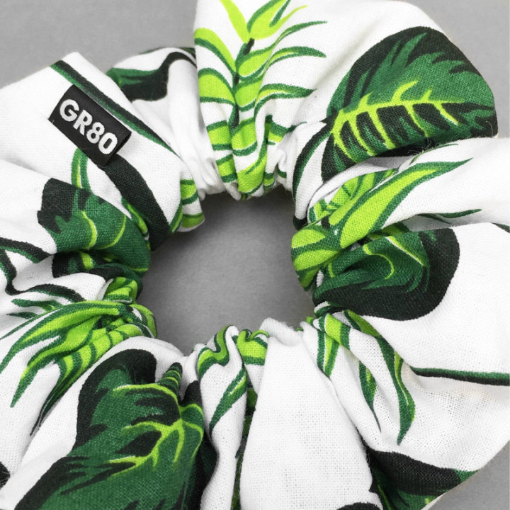 Zöld pálmaleveles textil hajgumi. 100% pamut | OEKO-Tex I. minősítés
