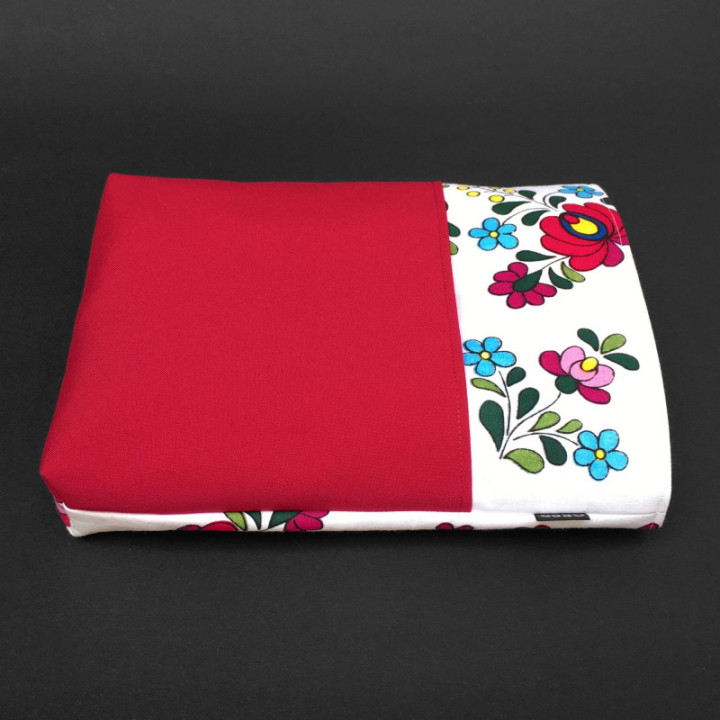 Kalocsai textil könyvtok, zsebbel - Pamut könyvvédő - Tablet tok - iPad tok - E-book olvasó