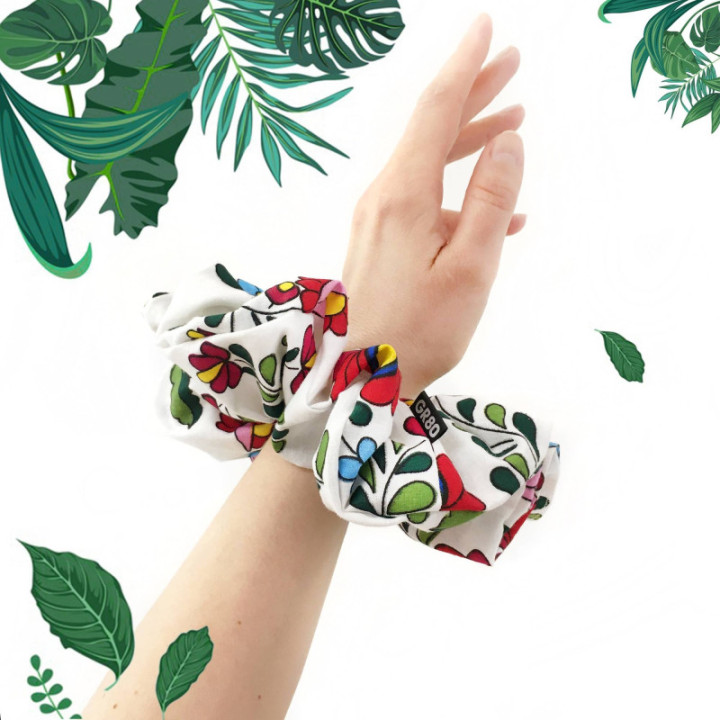 Óriás, kalocsai mintás pamut hajgumi, scrunchie