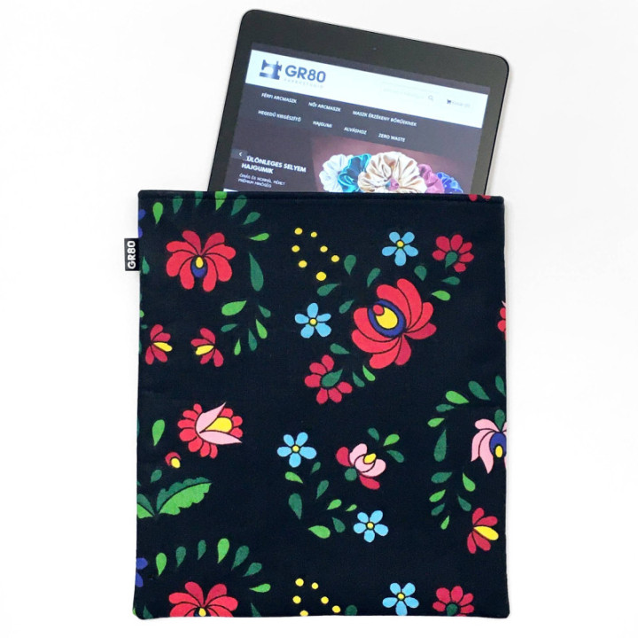 Univerzális könyvtok, tabletvédõ. Kalocsai, FEKETE