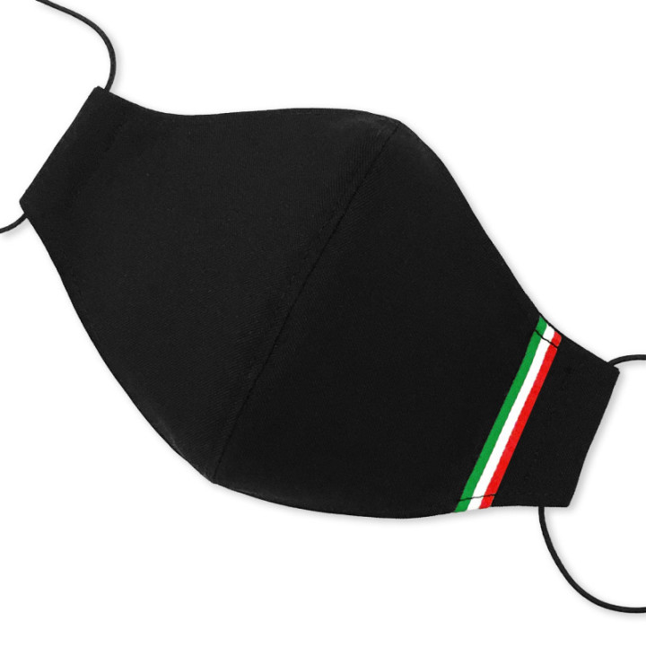 Olasz nemzeti szalagos maszk, 3 rétegű, PP szűrős, fekete színű