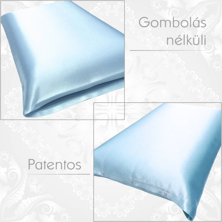Patentos vagy gombolás nélküli selyem párnahuzat. Elegáns és különleges ajándék. Világoskék
