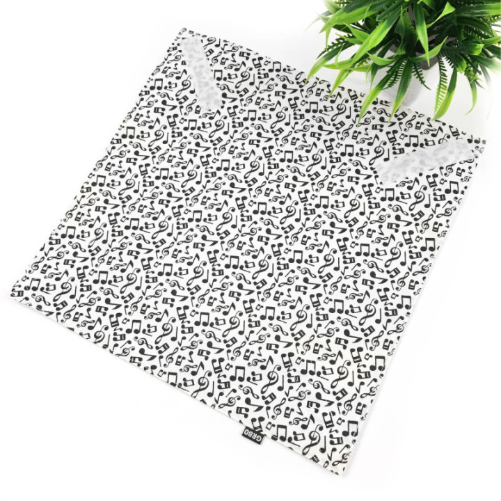 2in1 terítő és szendvics csomagoló. Hangjegy kotta mintás étel szállító zero waste textil szalvéta.