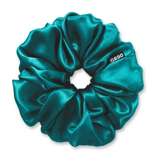 Selyem hajgumi, óriás méretű. Petrol színű nagyméretű szatén scrunchie. Hajtöredezésre