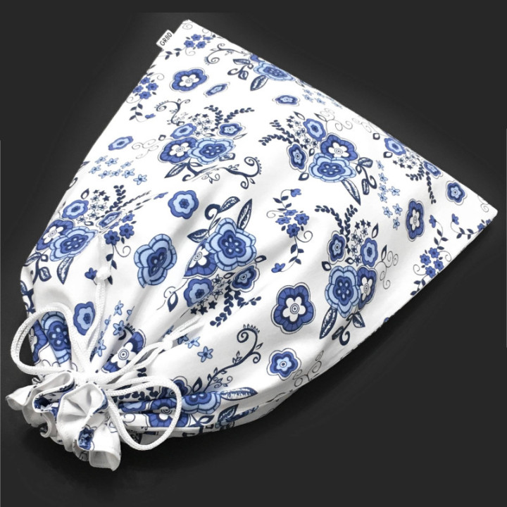 Textil kenyeres zsák, frissen tartja a péktermékeket. PUL-lal bélelt és mosható. Kívül kék virág mintás