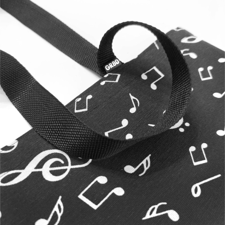 Erős, vállra vehető PP hevederpánt – kényelmes viselet, tartós kivitel, GR80 kézműves tote bag. Minőségi zenés ajándék, táska