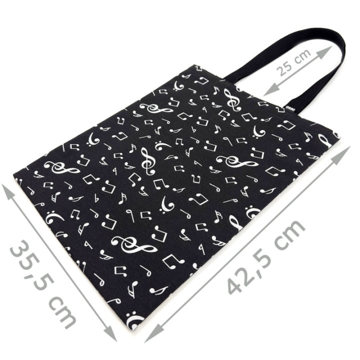 Különleges fekete-fehér zene mintás vászontáska. Egyedi dizájn zenerajongóknak, prémium loneta vászonból készült erős tote bag