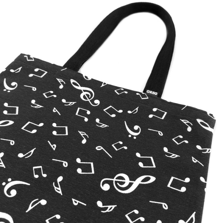 Stílusos, kézműves vászontáska – erős varrás, minőségi kivitel, hangjegy minta és tartós loneta vászon. Praktikus zenés tote bag