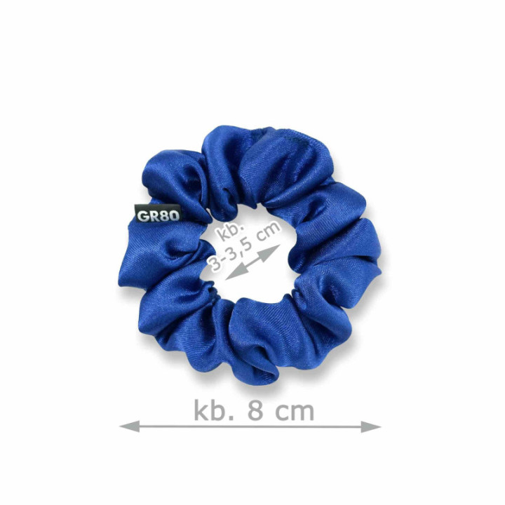 Királykék mini scrunchie – apró, de erőteljes tartás, hajbarát megoldás hosszú hajtípusoknak, nem hagy nyomot a hajban