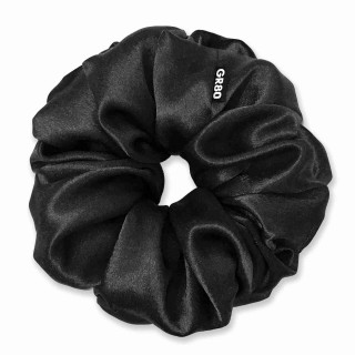 Fekete XL selyem scrunchie, extra volumenű, hajkímélő és elegáns, kézzel készült prémium hajgumi, magyar kézműves gyártótól