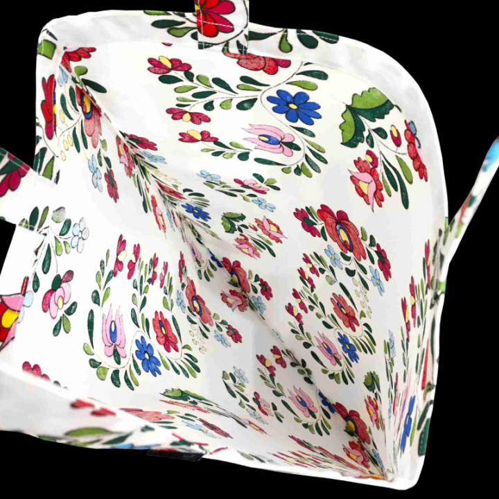 Öko pamut táska kalocsai mintával, hosszú pánttal. Környezetkímélő, no waste shopper tote bag