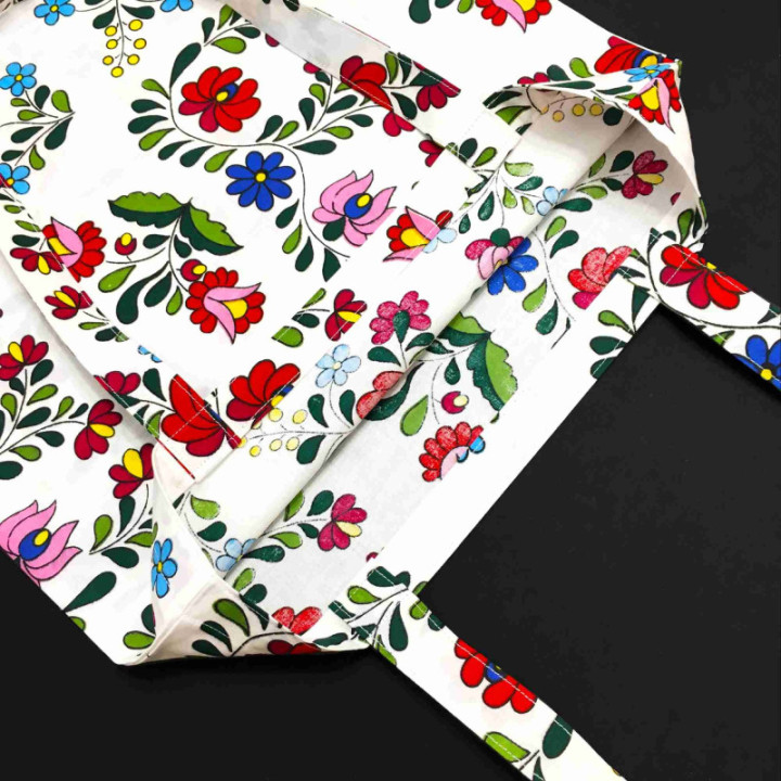 Elegáns bevásárló táska. Zero waste szütyő. Kalocsai matyó népi minta. Vállra akasztható tote bag