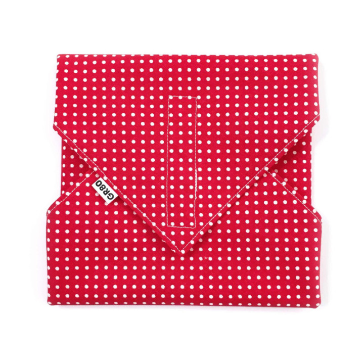Piros pöttyös mintás textil szalvéta szendvics csomagolásához gyerekeknek uzsonnára, tízóraira. Felnőtteknek munkahelyre