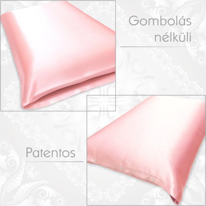 Patentos vagy gombolás nélküli selyem párnahuzat. Elegáns és különleges ajándék. Rózsaszín.