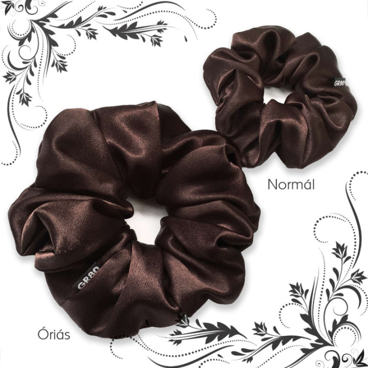 Csokibarna jumbo nagyméretű, minőségi selyemszatén scrunchie  hajgumi. Különleges hajdísz