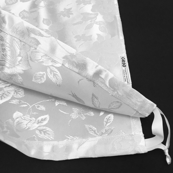 Hófehér, jacquard rózsás, elegáns selyem brokát hegedű formahuzat 4/4-es és 3/4-es hegedűhöz